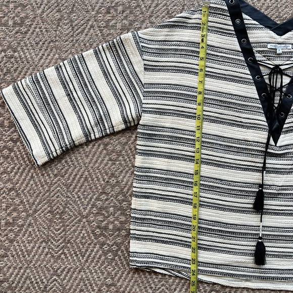 Rebecca Minkoff Black Stripe Lace Up Martin Top Leather Cotton Womens - Picture 7 of 10